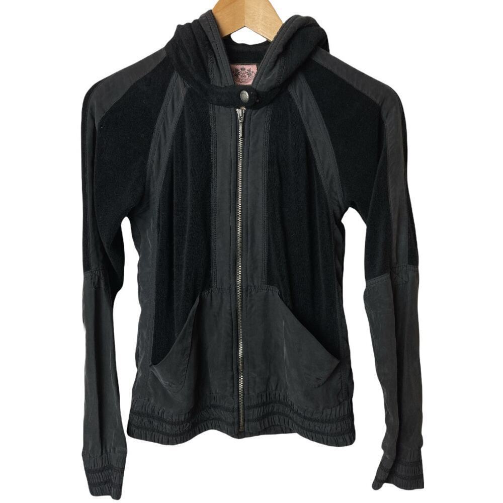 Juicy Couture Black Hooded Velour Zip-Up Sweatshirt Women's Size S